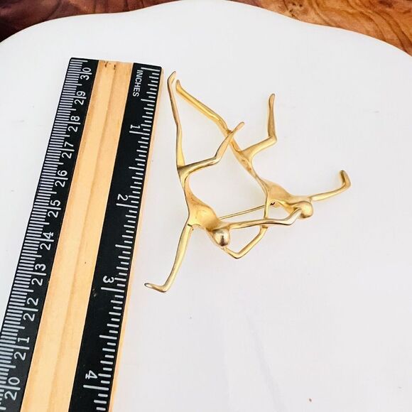 Vintage AJC Ballet Dancer Brooch Brushed Gold Tone Pin Modern MCM Lyrical 4370 - Picture 9 of 10